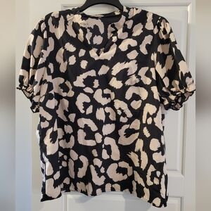 SHEIN Black and Cream Leopard Print Blouse